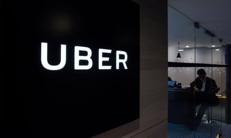 The Uber logo at the company’s offices in Hong Kong