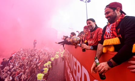 ‘Extra fear than pleasure’: 5 Liverpool followers on FSG’s plans | Liverpool 2 Jürgen Klopp (second right) at Liverpool’s trophy parade in May.
