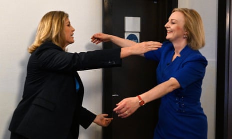 Penny Mordaunt greets Liz Truss ahead of the second Conservative party membership hustings.