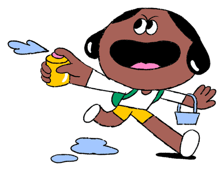 a girl running and squirting a spray bottle