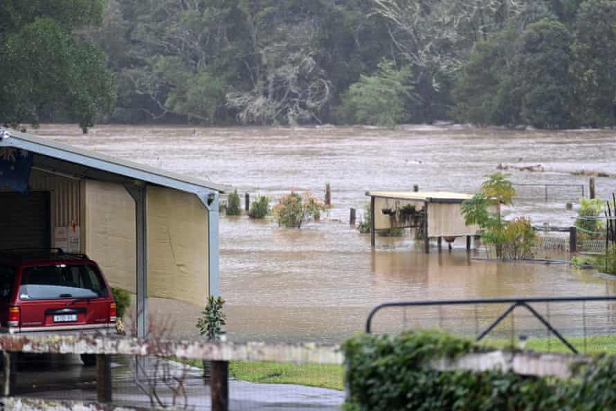 Flood waters inundate properties in Yarramalong, north of Sydney on Tuesday.