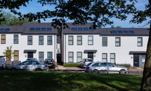 New build terraced houses with solar panels in the Midlands