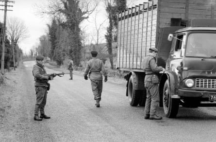 A British border patrol searches a lorry in 1969.