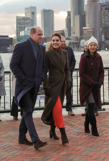 The Prince and Princess of Wales with Mayor Michelle Wu during a visit to Boston Harbour Defences to hear about how the city contends with rising sea levels.
