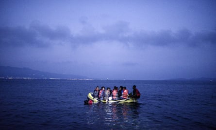 Refugees heading from Bodrum in Turkey to the Greek island of Kos