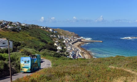 biggest tour bus First Buses Land’s End Coaster circular bus ride from Penzance via St Ives.