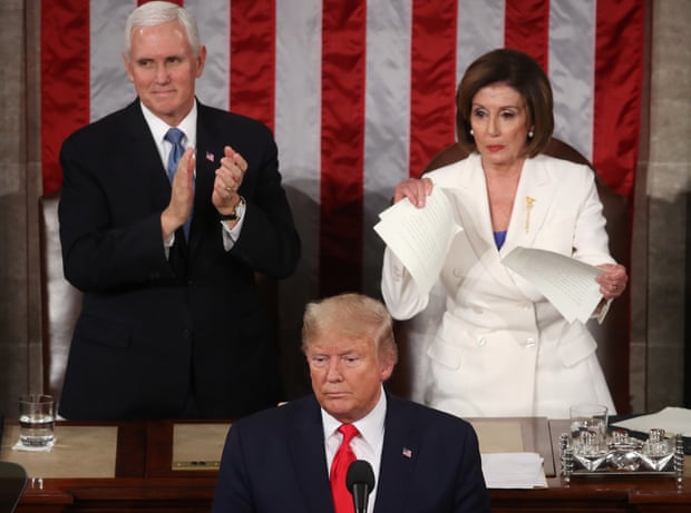 Pelosi rips up Donald Trump’s State of the Union address, in February this year.