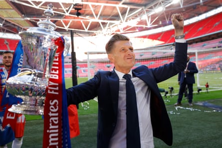 Steve Parish celebrates with the FA Cup after Crystal Palace’s triumph