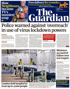 Guardian front page, Tuesday 31 March 2020