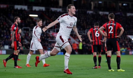 Burnley’s Chris Wood celebrates scoring their first goal.