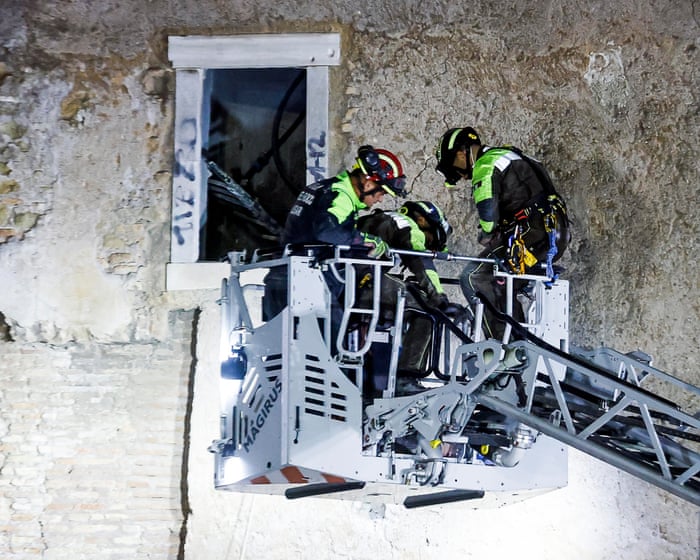 Rescuers free man trapped in partly collapsed medieval tower in Rome