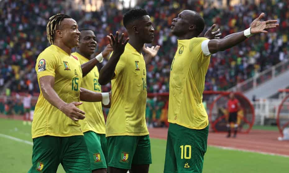 Cameroon captain Vincent Aboubakar celebrates after scoring his sides only goal.
