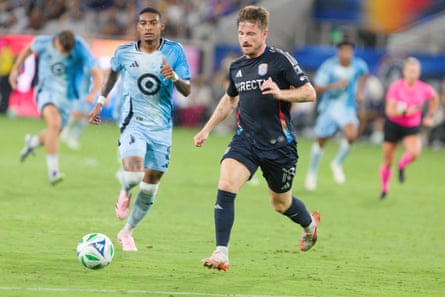 Duran Ferree #18 of San Diego FC chases the ball during a game between San Diego FC and Minnesota United FC at Snapdragon Stadium on September 13, 2025 in San Diego, California.