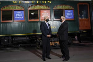 Biden at the Electric City Trolley Museum with manager Wayne Hiller.