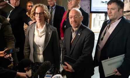 Scottish Green party co-leaders Lorna Slater and Patrick Harvie speak to the media after Humza Yousaf terminated the Bute House agreement on 25 April 2024.
