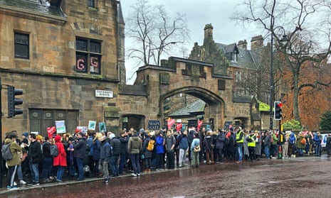 University and College Union members strike outside the University of Glasgow in November 2019.