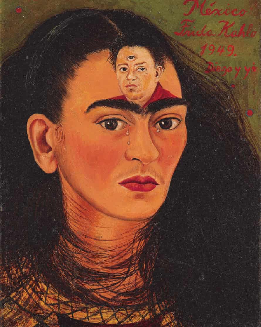 Vetë-portreti i Frida Kahlo i vitit 1949, Diego y yo, ku shfaqet burri i saj Diego Rivera në qendër të ballit të saj.