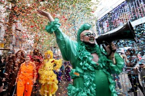 Birmingham, UK: Adam Butcher dances during the Pride parade