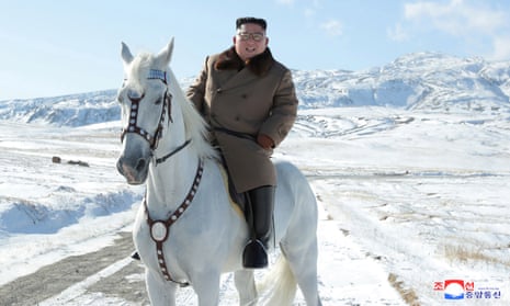 North Korean leader Kim Jong-un rides a horse in the snow on Mount Paektu in this image released by North Korea’s Korean Central News Agency.