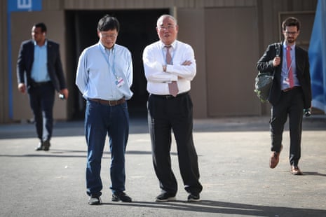 China’s special envoy for climate change, Xie Zhenhua (in the white shirt), chats with his deputation.