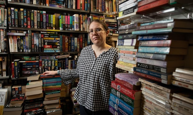 Rebecca Sharrock in a library