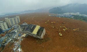 An aerial view of the landslide at Liuxi industrial park in Shenzhen, China.