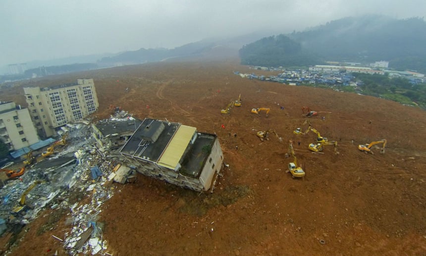 An aerial view of the landslide at Liuxi industrial park in Shenzhen, China. Photograph: ChinaFotoPress/Getty Images
