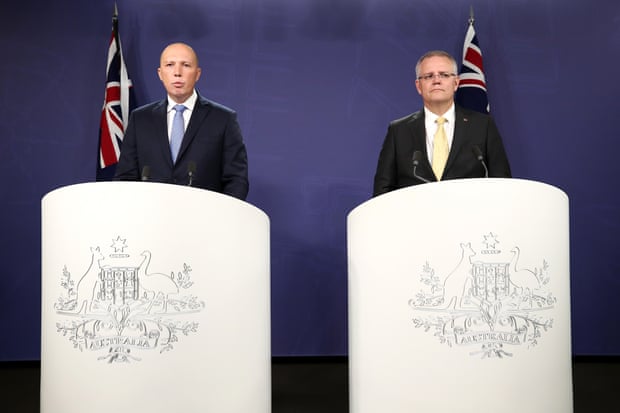 Prime minister Scott Morrison and minister for home affairs Peter Dutton