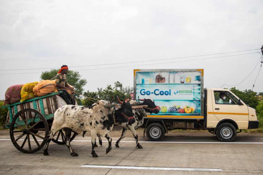 A reefer van leaves to pick up milk from Lakshmi Dairy centres in Karajgaon