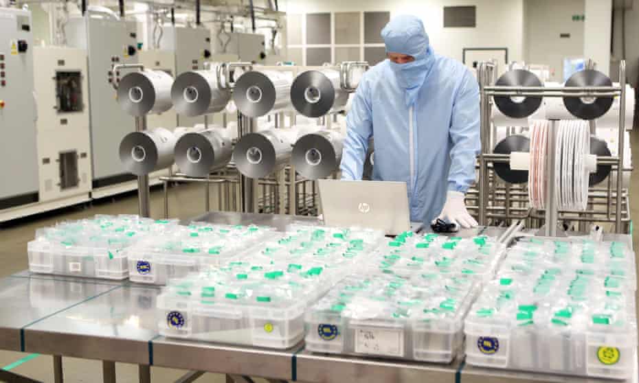 Workers at the Envision cell manufacturing area for electric batteries produced for the Nissan Leaf car in Sunderland.