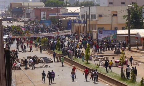 Anti-government demonstrators block a road in Bamenda.