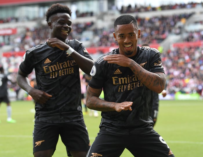 Brentford v Arsenal: Premier League – live | Premier League 4 Jesus celebrates with Saka.
