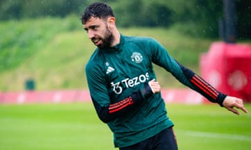 Bruno Fernandes of Manchester United during training before Saturday’s FA Cup final.