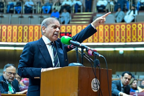 Pakistan’s prime minister Shehbaz Sharif addressing the special session at the National Assembly in Islamabad.