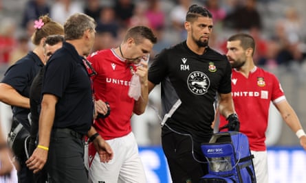 Paul Mullin leaves the pitch.