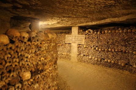 The catacombs beneath Paris.