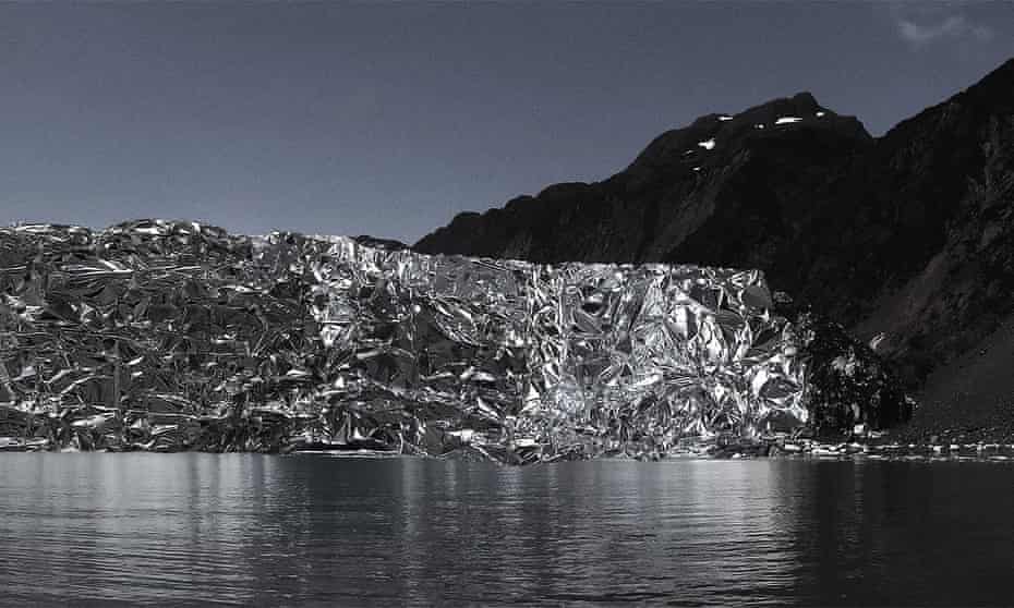 To the end of the Earth … Aialik Glacier in Alaska, covered in foil after being contaminated in the Exxon Valdez disaster, from the series Light by Michel Comte.