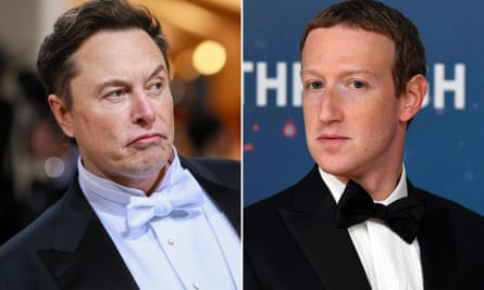 Composite image showing Elon Musk and Mark Zuckerberg