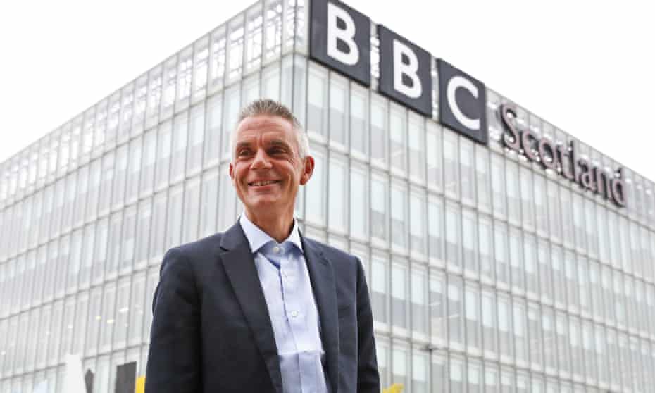 Tim Davie stands outside the BBC Scotland building
