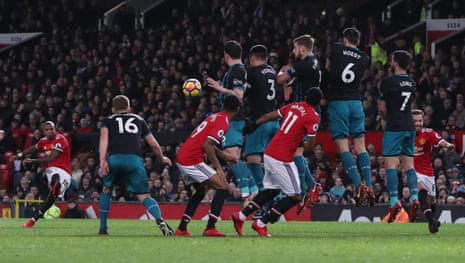 Ashley Young of Manchester United hits a free kick.