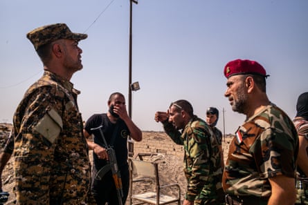 Shia militia commanders on the frontlines with Isis near Falluja, August 2015.