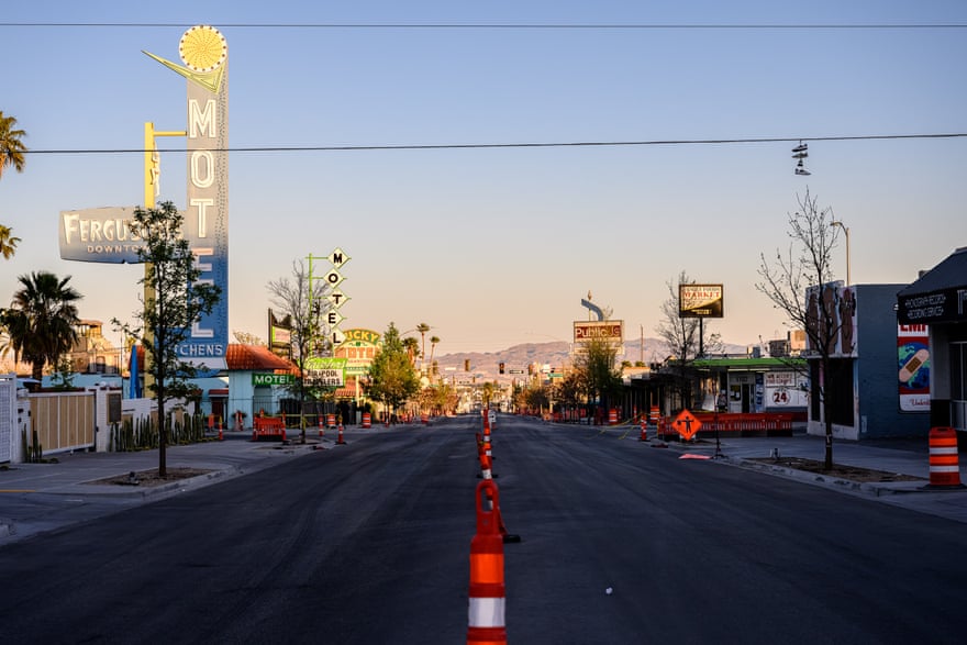 An empty Fremont Street in Downtown Las Vegas during the Covid-19 shutdown in Las Vegas, NV on March 30th, 2020.