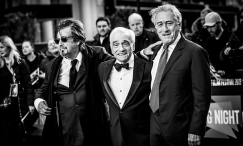 Scorsese, centre, promoting The Irishman with Al Pacino and Robert De Niro. 