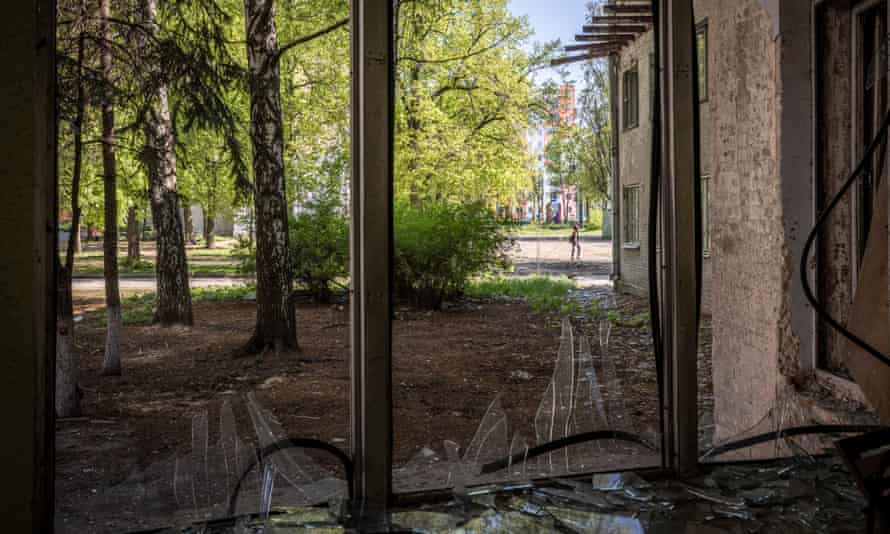 A view from inside a former communal kitchen, now a marriage office, in the tractor factory district