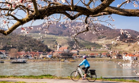 Cycling by the Danube in the Wachau Valley.