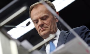 DonaldTusk speaks during a press conference after an EU Council meeting on 29 April about Brexit.