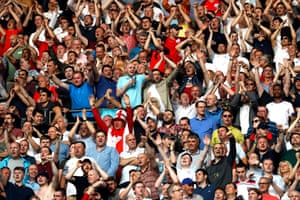 English supporters celebrate in full voice after Harry Kane’s goal put England ahead