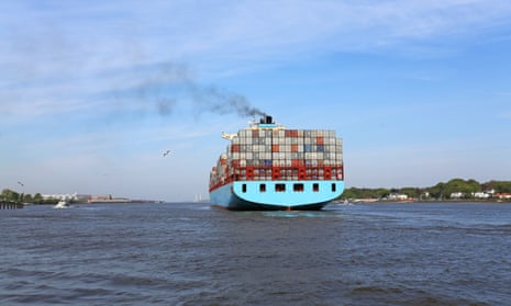 Containership leaving the port of Hamburg