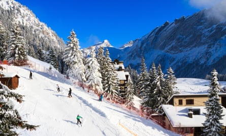 Skiiers on the slopes at Villars, Switzerland.