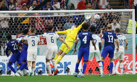 England’s Jordan Pickford saves a shot by Christian Pulisic